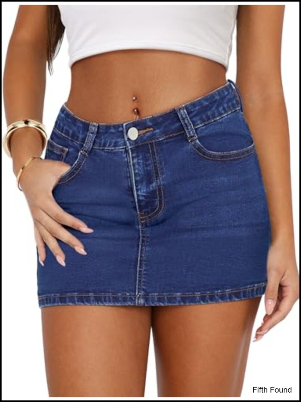IWD Women's Denim Mini Skirt High-Stretch Low Waist Zip Fly Pockets
